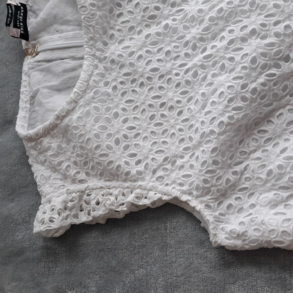 Kate Spade Embroidered Eyelet White Top Zipper Back Lined Ruffle Sz 0 - Picture 10 of 16